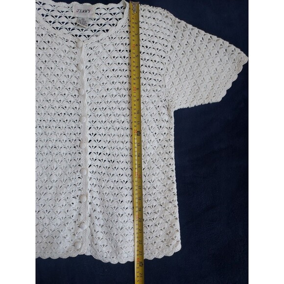 Vintage Ladies Jenny White Crochet SS Button Down Cotton/Ramie Top Size Medium - Picture 5 of 7